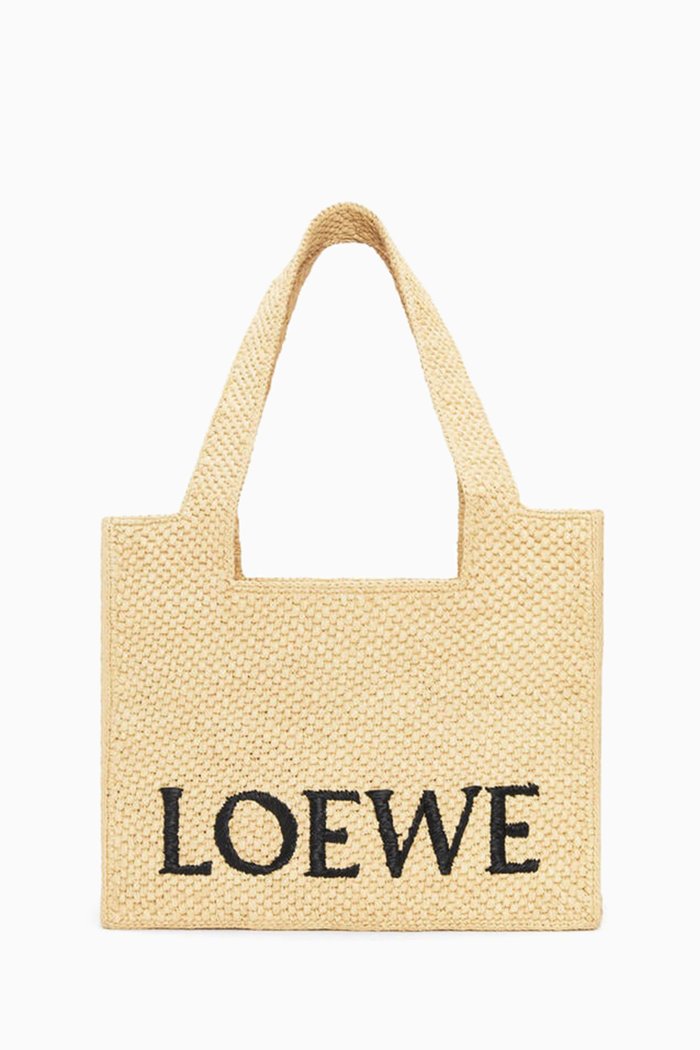 

Medium Font Tote Bag in Raffia, Neutral