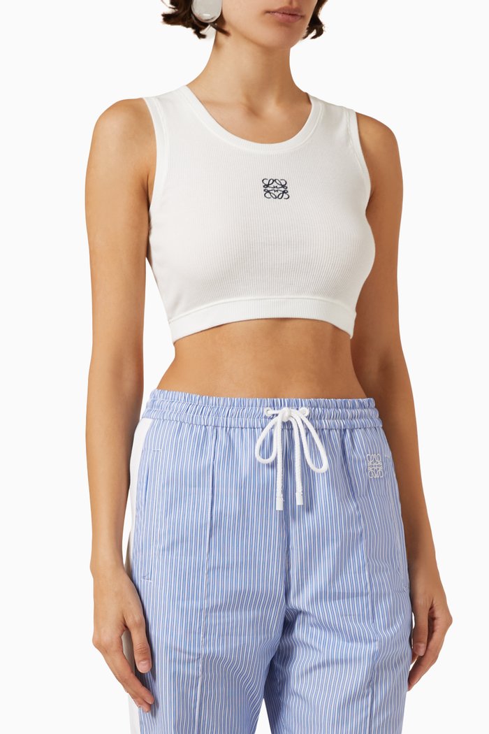 

Anagram Cropped Tank Top in Ribbed Cotton-jersey, White