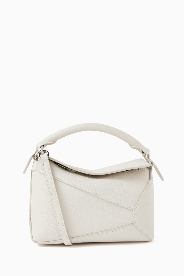 Mini Puzzle Bag in Soft Grained Calfskin, White
