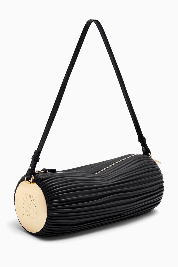 

Bracelet Pouch in Pleated Nappa & Brass, Black