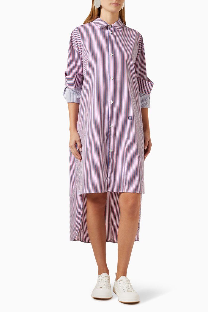 

Striped Turn-up Midi Shirt Dress in Cotton, Blue