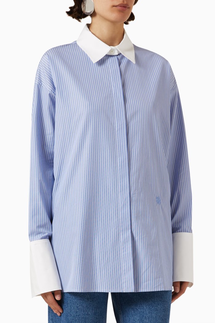 

Striped Deconstructed Shirt in Cotton-poplin, Blue