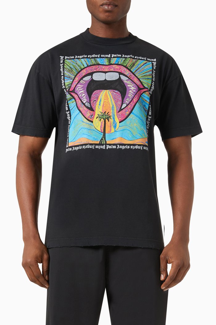 

Crazy Mouth Print T-shirt in Cotton, Black