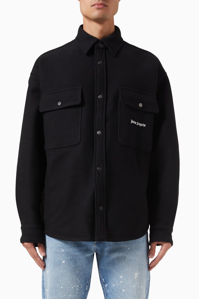 Logo Overshirt in Wool-twill, Black