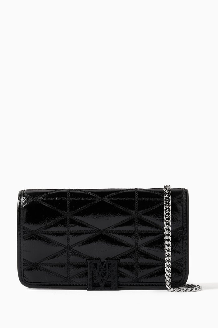 

Large Travia Quilted Chain Wallet in Crushed Leather, Black