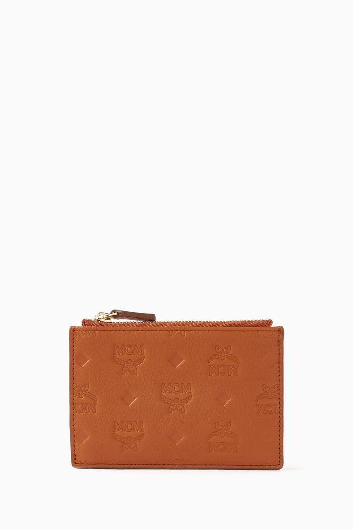 

Aren Zip Card Case in Monogram Leather, Brown