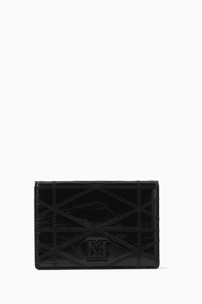 

Travia Quilted Card Wallet in Crushed Leather, Black