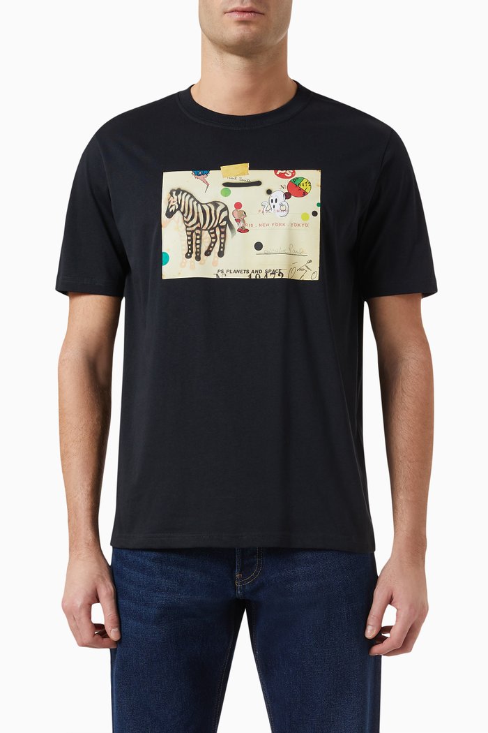 Zebra Card Graphic T-shirt in Organic Cotton, Blue