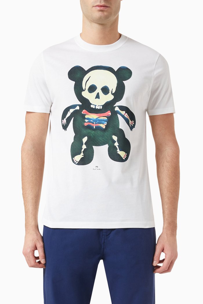 

Teddy Skeleton Graphic T-shirt in Organic Cotton, White