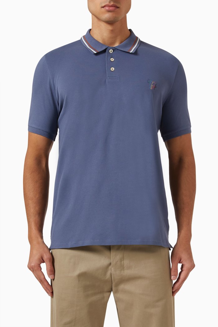 

Broad Stripe Zebra Polo in Stretch Organic Cotton Pique, Blue