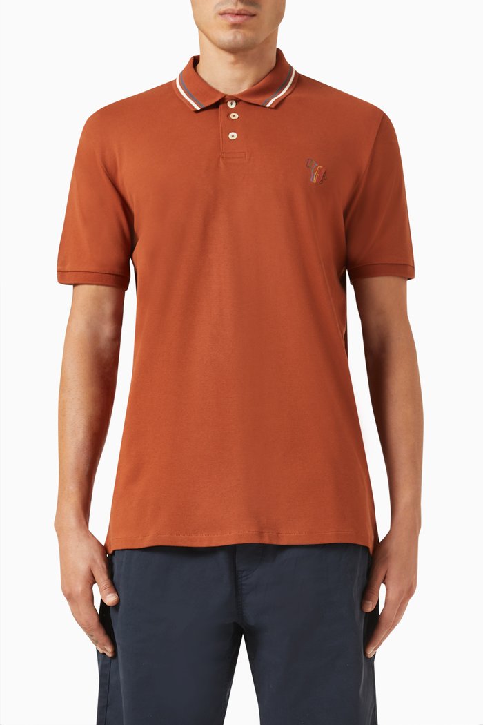 Broad Stripe Zebra Polo in Stretch Organic Cotton Pique, Red