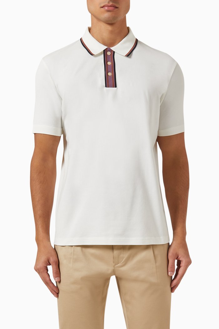 

Stripe Placket Polo in Stretch Organic Cotton Pique, Neutral