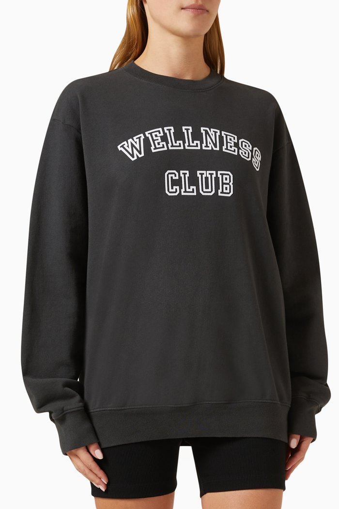 

Wellness Club Flocked Sweatshirt in Cotton Blend, Black