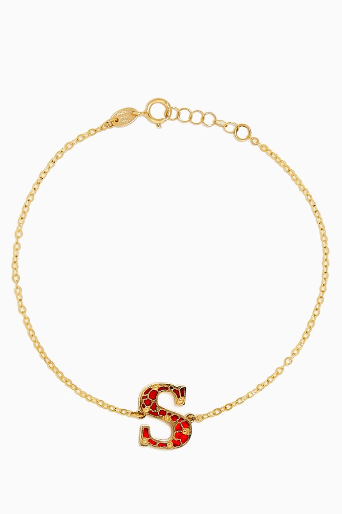 

Amelia Cherry Blossom "B" Initial Two Sided Bracelet in 18kt Yellow Gold