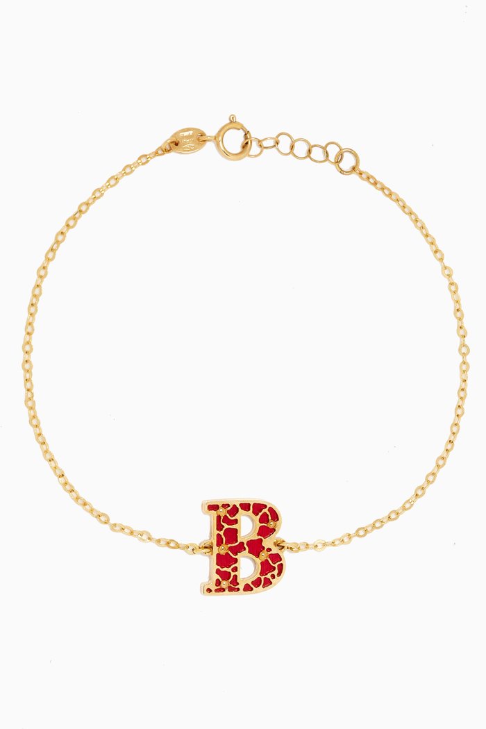 

Amelia Cherry Blossom "B" Initial Two Sided Bracelet in 18kt Yellow Gold