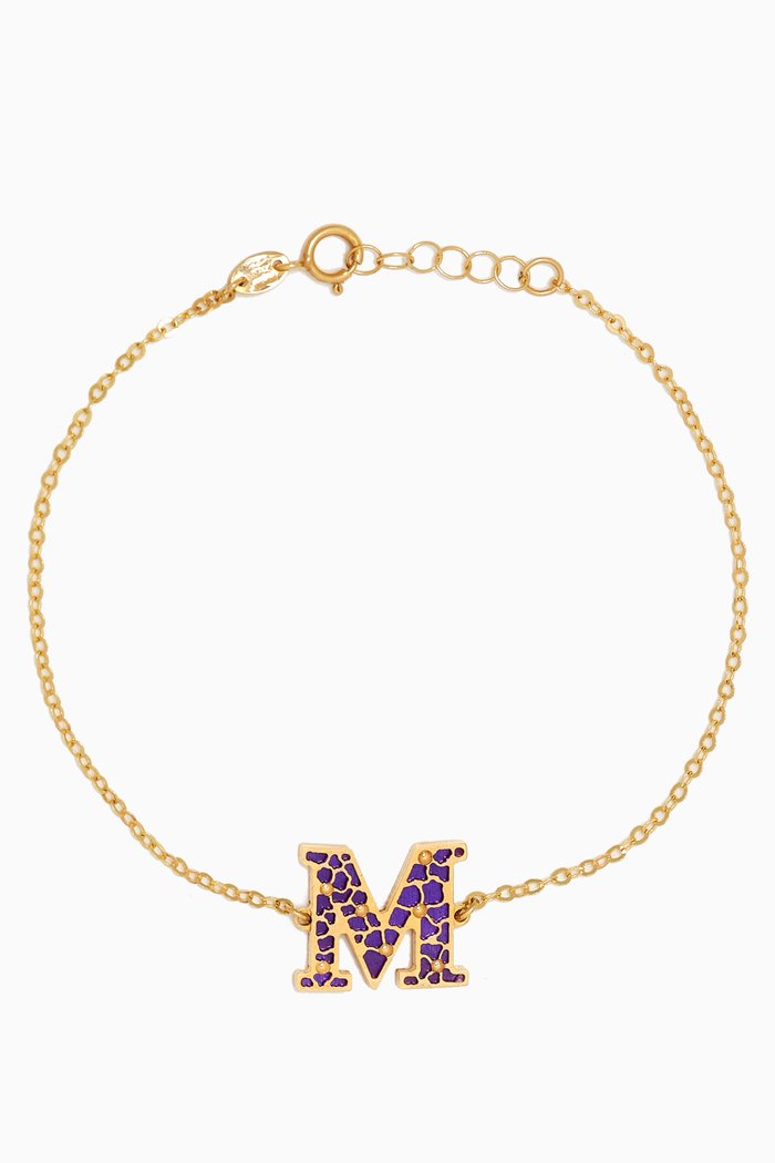 

Amelia Cherry Blossom "M" Initial Two Sided Bracelet in 18kt Yellow Gold