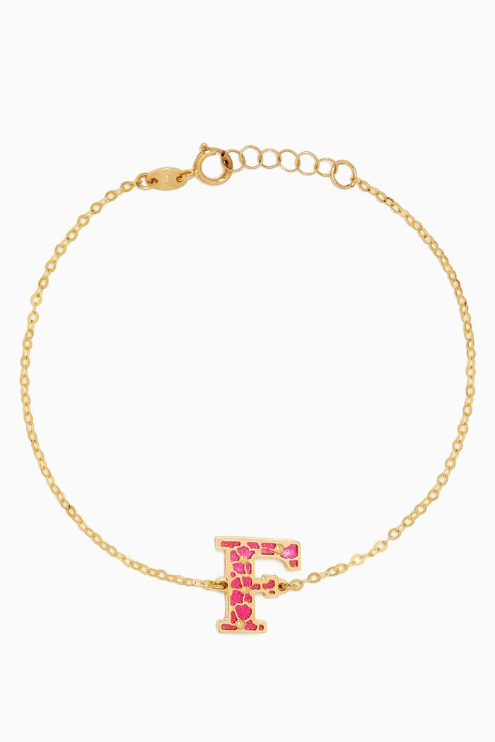 

Amelia Cherry Blossom "F" Initial Two Sided Bracelet in 18kt Yellow Gold