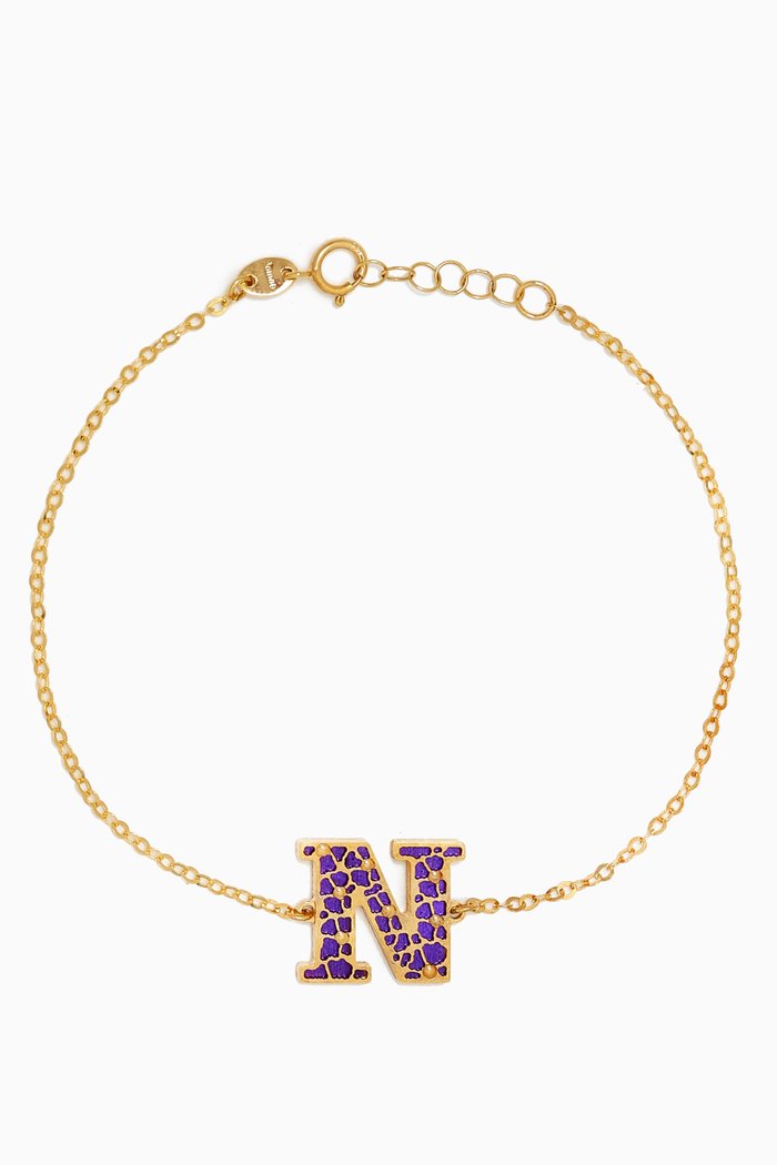

Amelia Cherry Blossom "N" Initial Two Sided Bracelet in 18kt Yellow Gold
