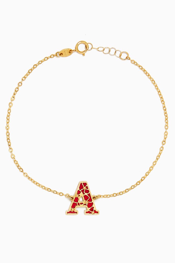 

Amelia Cherry Blossom "N" Initial Two Sided Bracelet in 18kt Yellow Gold