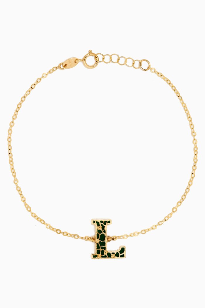 

Amelia Cherry Blossom "F" Initial Two Sided Bracelet in 18kt Yellow Gold