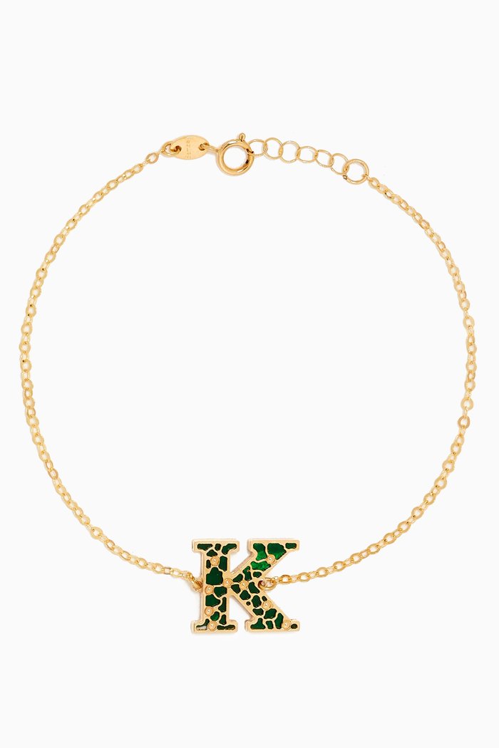 

Amelia Cherry Blossom "K" Initial Two Sided Bracelet in 18kt Yellow Gold
