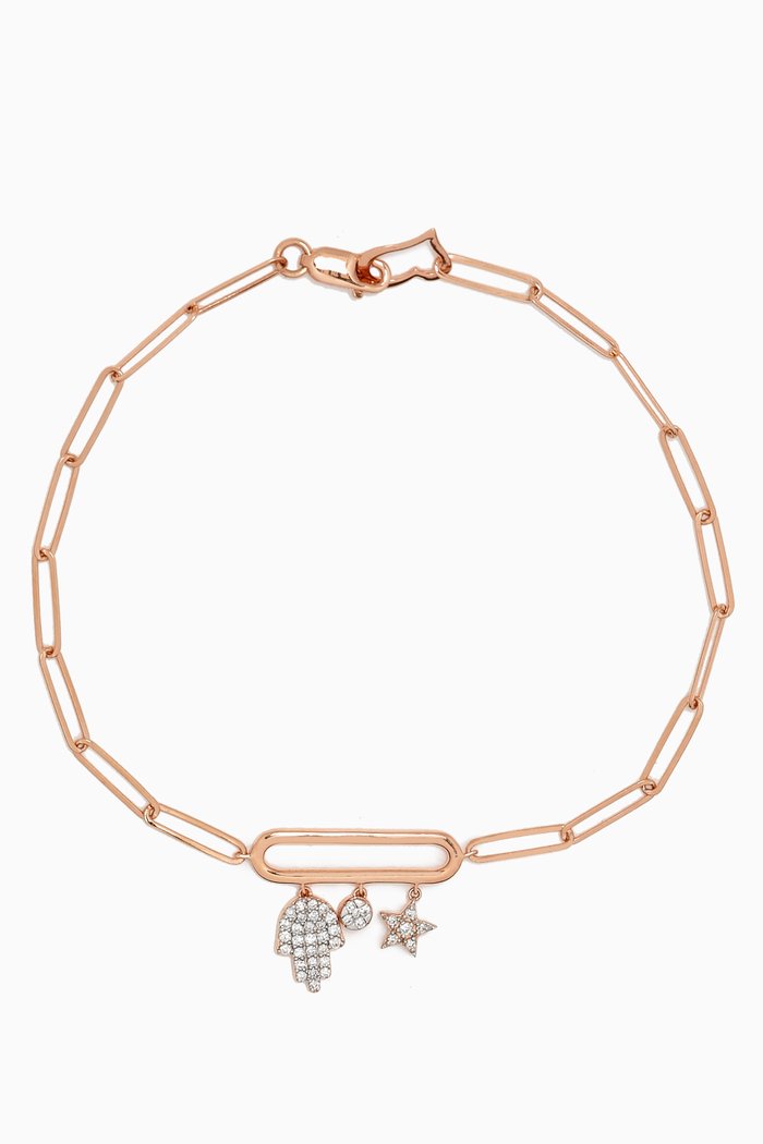 

Amelia Cherry Blossom "S" Initial Two Sided Bracelet in 18kt Yellow Gold, Rose gold