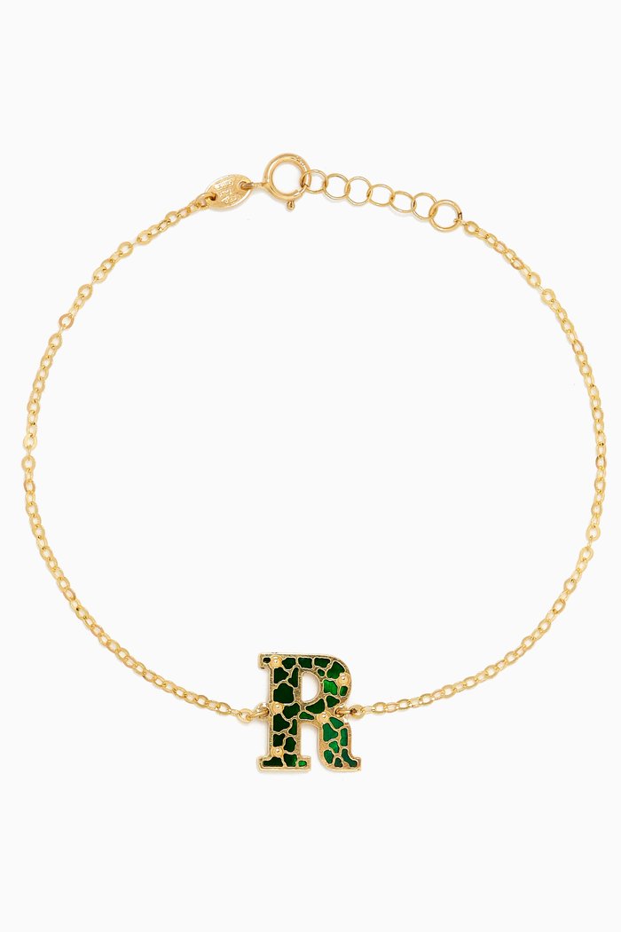 

Amelia Cherry Blossom "H" Initial Two Sided Bracelet in 18kt Yellow Gold