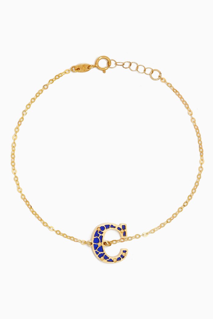 

Amelia Cherry Blossom "C" Initial Two Sided Bracelet in 18kt Yellow Gold