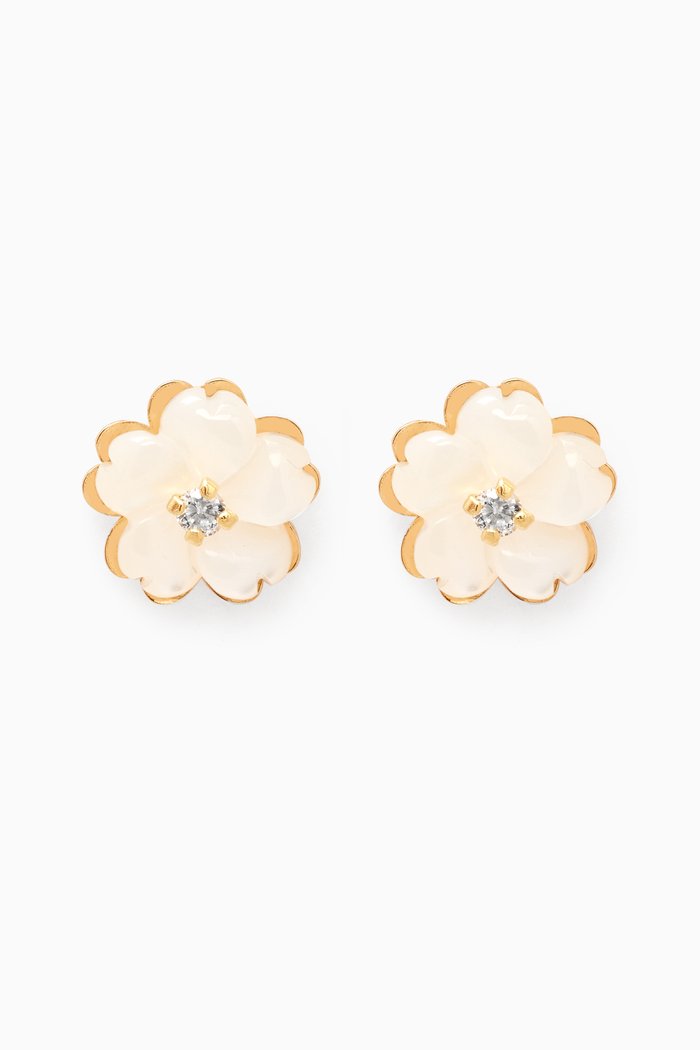 

Flower Mother of Pearl Diamond Earrings in 18kt Yellow Gold