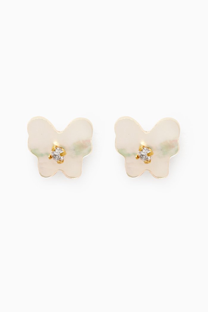 

Butterfly Mother of Pearl Diamond Earrings in 18kt Yellow Gold