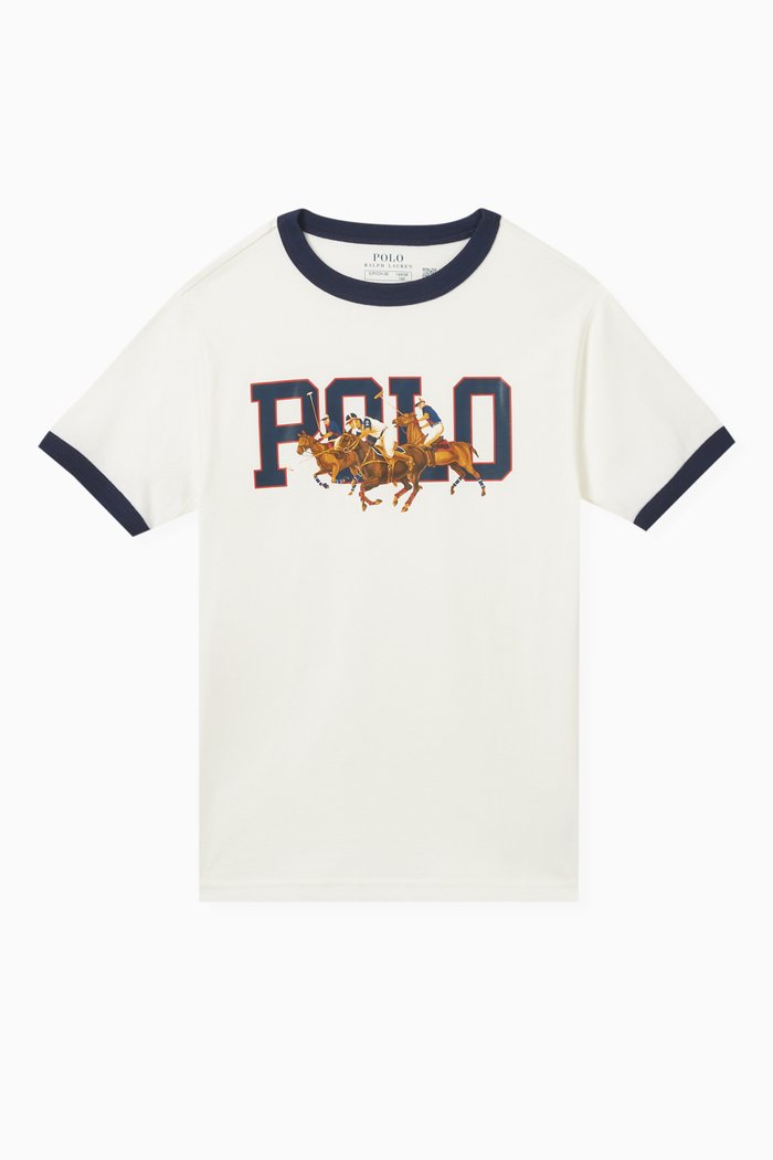 

Triple Pony Printed T-shirt in Cotton, White