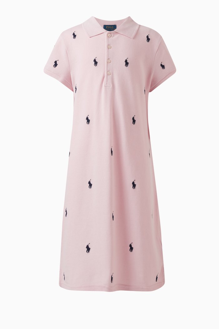 

All-Over Logo Detail Dress in Cotton, Pink
