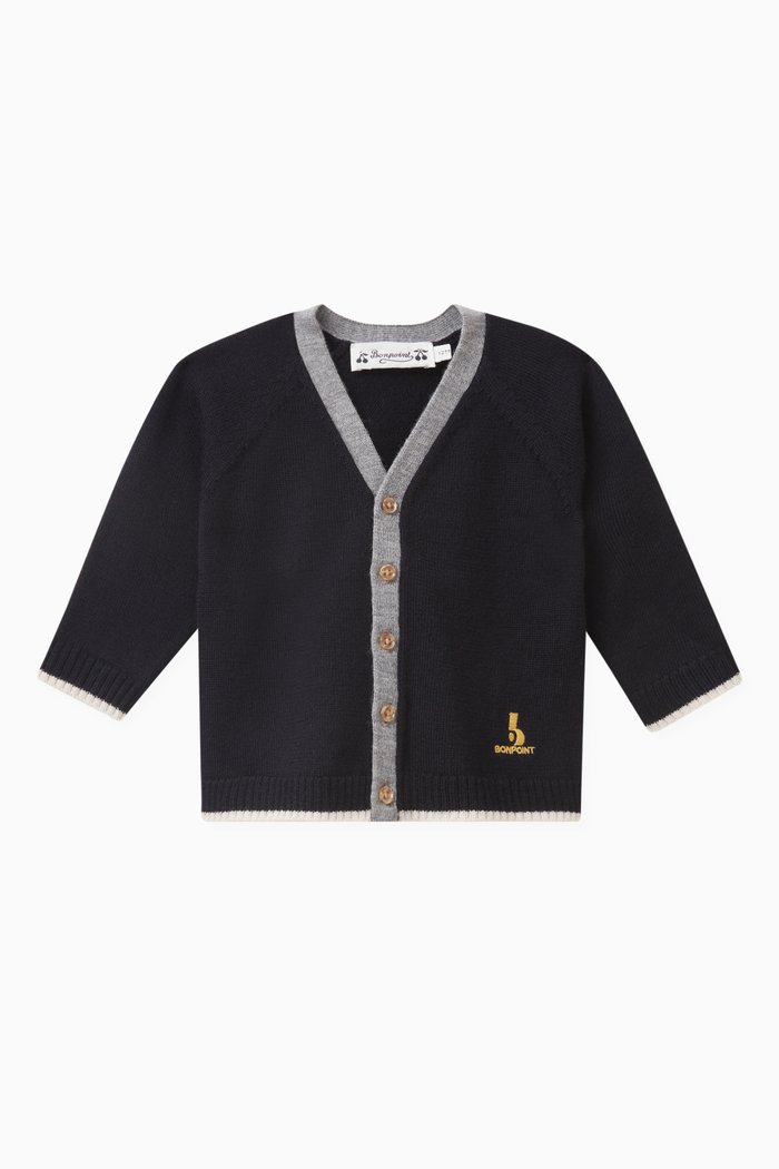 Logo Detail Cardigan in Wool, Blue