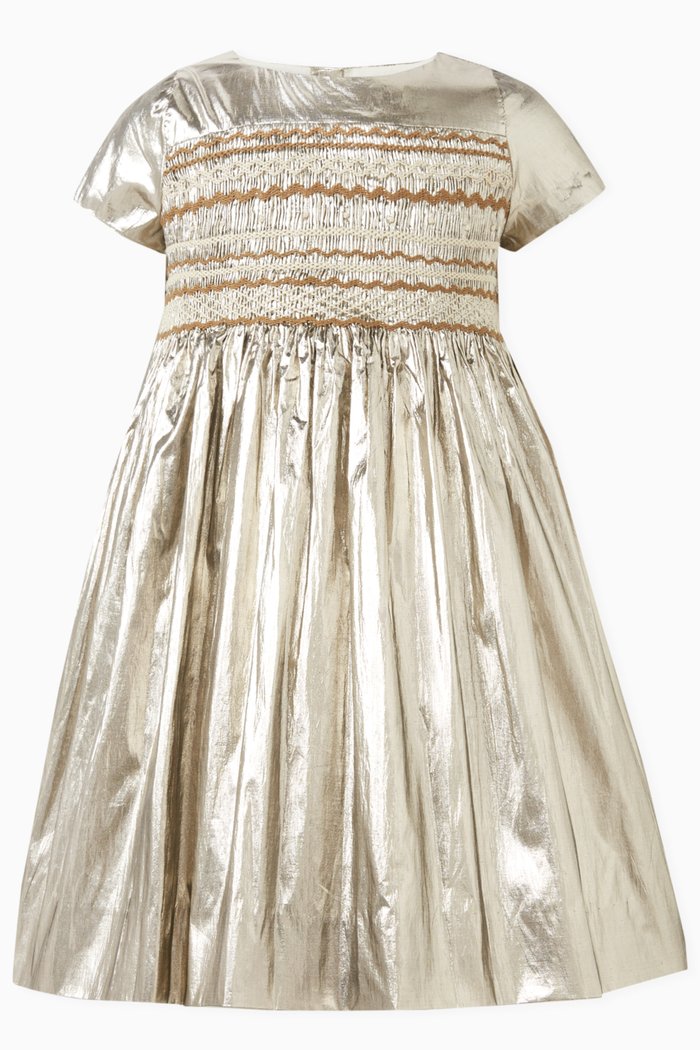 

Embroidered Metallic-finish Dress in Polyester, White