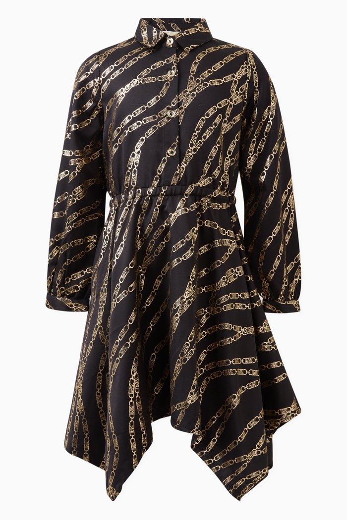 

Chain-print Shirt Dress in Viscose, Black