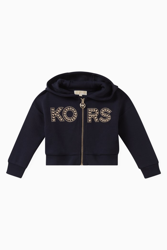 

Logo Zipped Hooded Cardigan in Polyester, Blue
