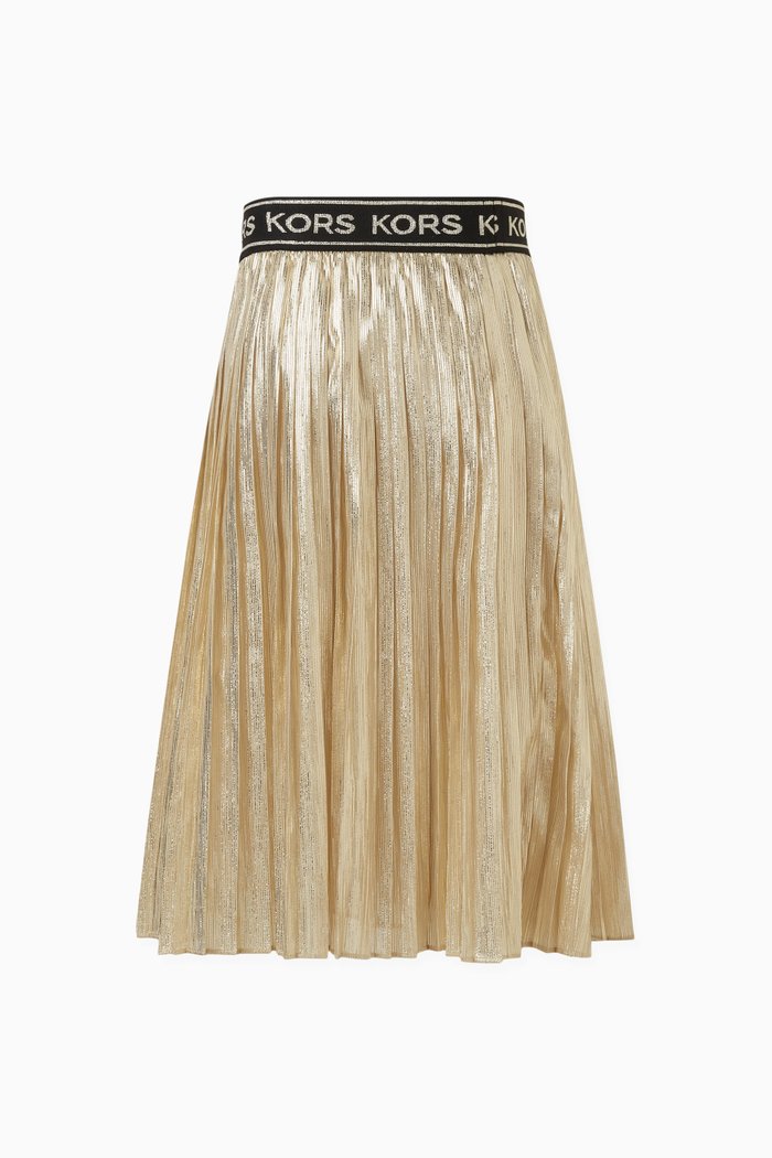 

Logo-waistband Pleated Skirt in Polyester, Gold