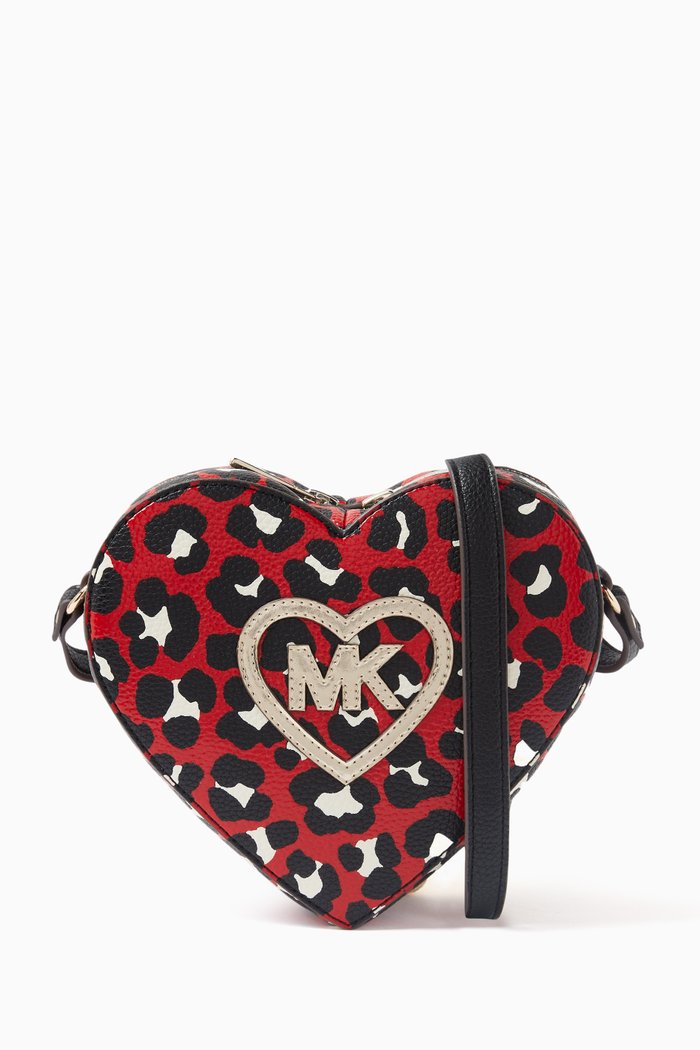 Leopard Heart-shaped Shoulder Bag in Coated-canvas, Black