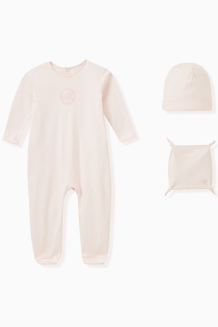 

Logo-embroidered Three-piece Sleepsuit Set in Cotton, Pink
