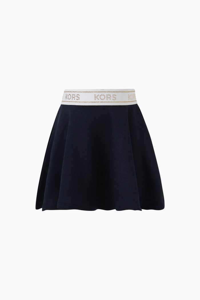 Logo-waistband Flared Miniskirt in Polyester, Blue