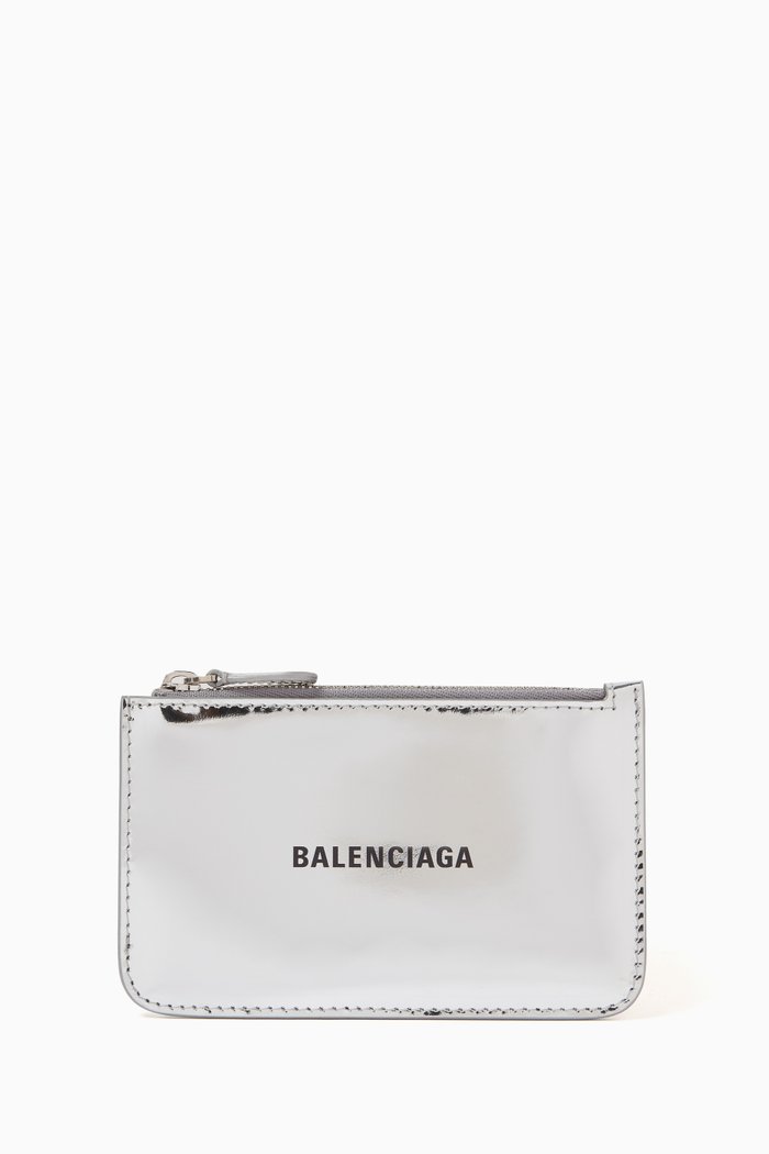 

Large Cash, Coin & Card Holder in Metallic Leather, Silver