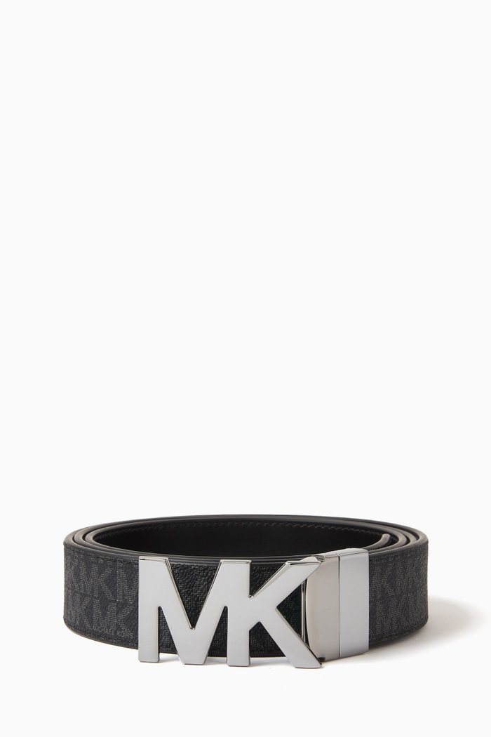 

Reversible Logo Buckle Belt in Coated Canvas & Leather, Black