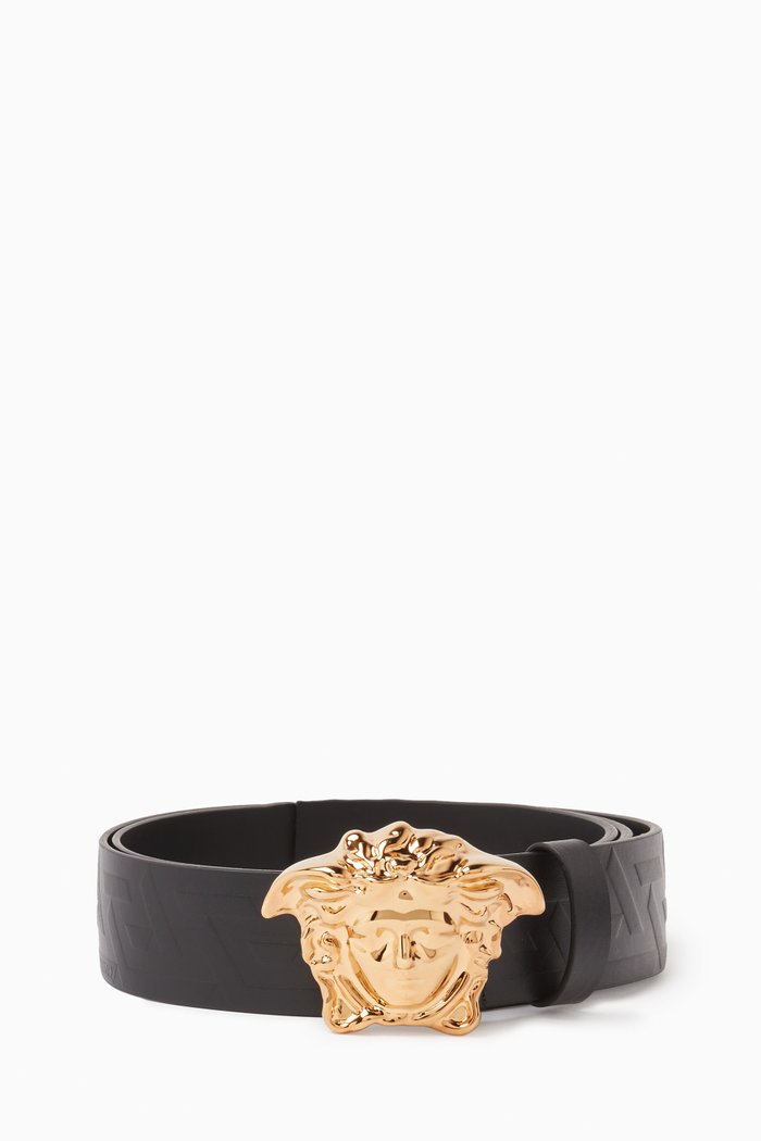 

La Medusa Greca Belt in Leather, Black