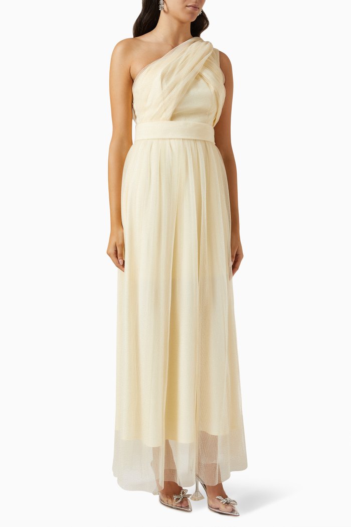 

One-shoulder Maxi Dress in Glittered-tulle, Neutral