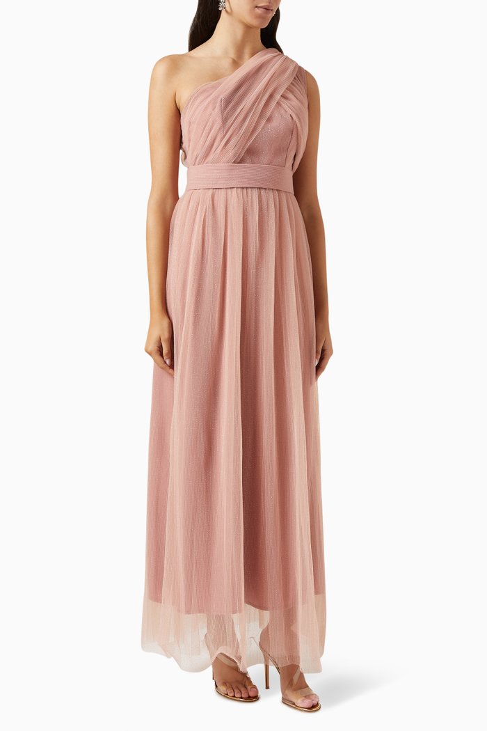 

One-shoulder Maxi Dress in Glittered-tulle, Pink