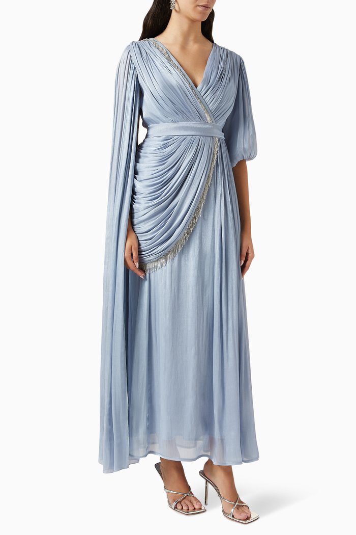 

Tassel-trimmed Draped Maxi Dress, Blue