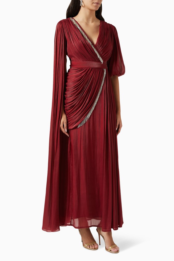 

Tassel-trimmed Draped Maxi Dress, Red