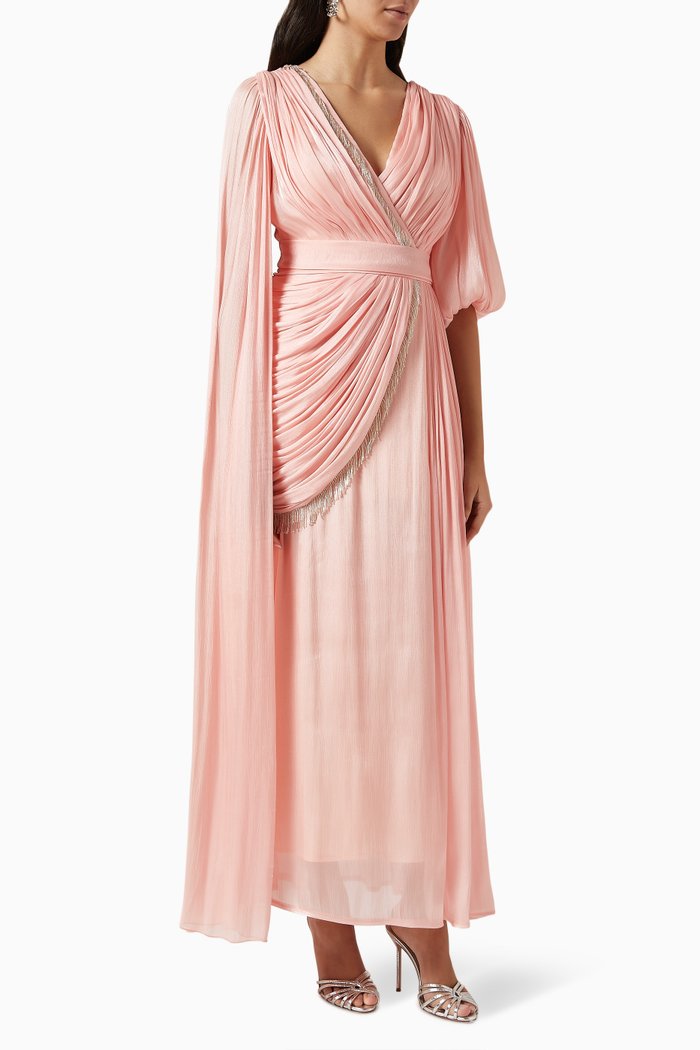 

Tassel-trimmed Draped Maxi Dress, Orange