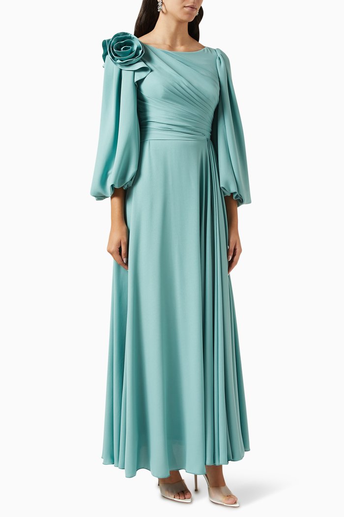 

3D Floral-embellished Maxi Dress, Green
