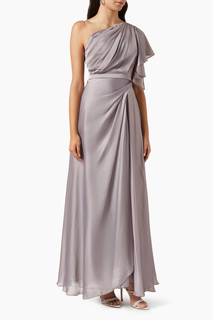 

One-shoulder Ruffled Maxi Dress, Purple